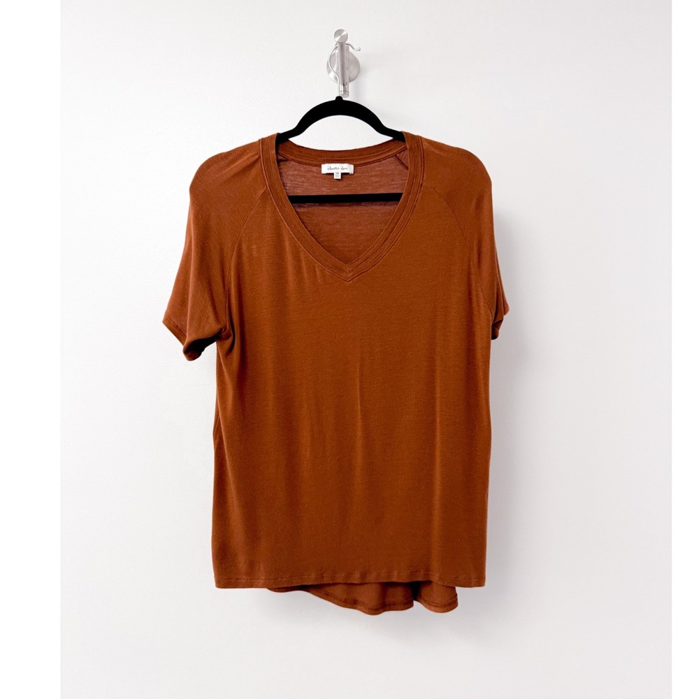 Another Love Womens Rust Brown V-Neck Short Sleeve Raglan Tee Shirt XS VCKN1139A